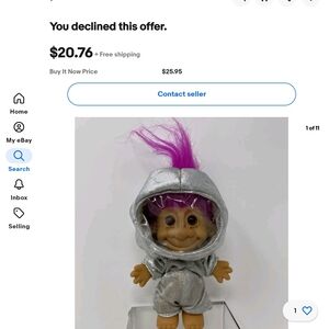 Sparkly Silver Spacesuit Troll with Bright Purple Hair